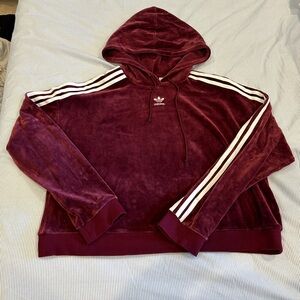 Adidas Maroon Velour Cropped Hoodie